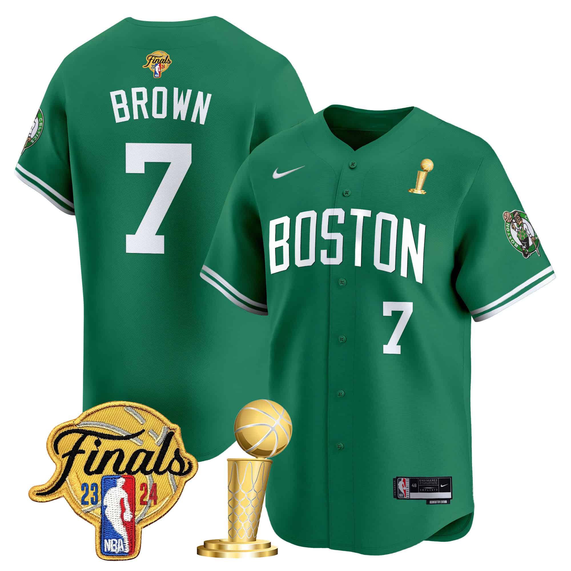 Men Boston Celtics #7 Brown Green 2024 Nike Final & Champions Patch Baseball NBA Jersey->->NBA Jersey